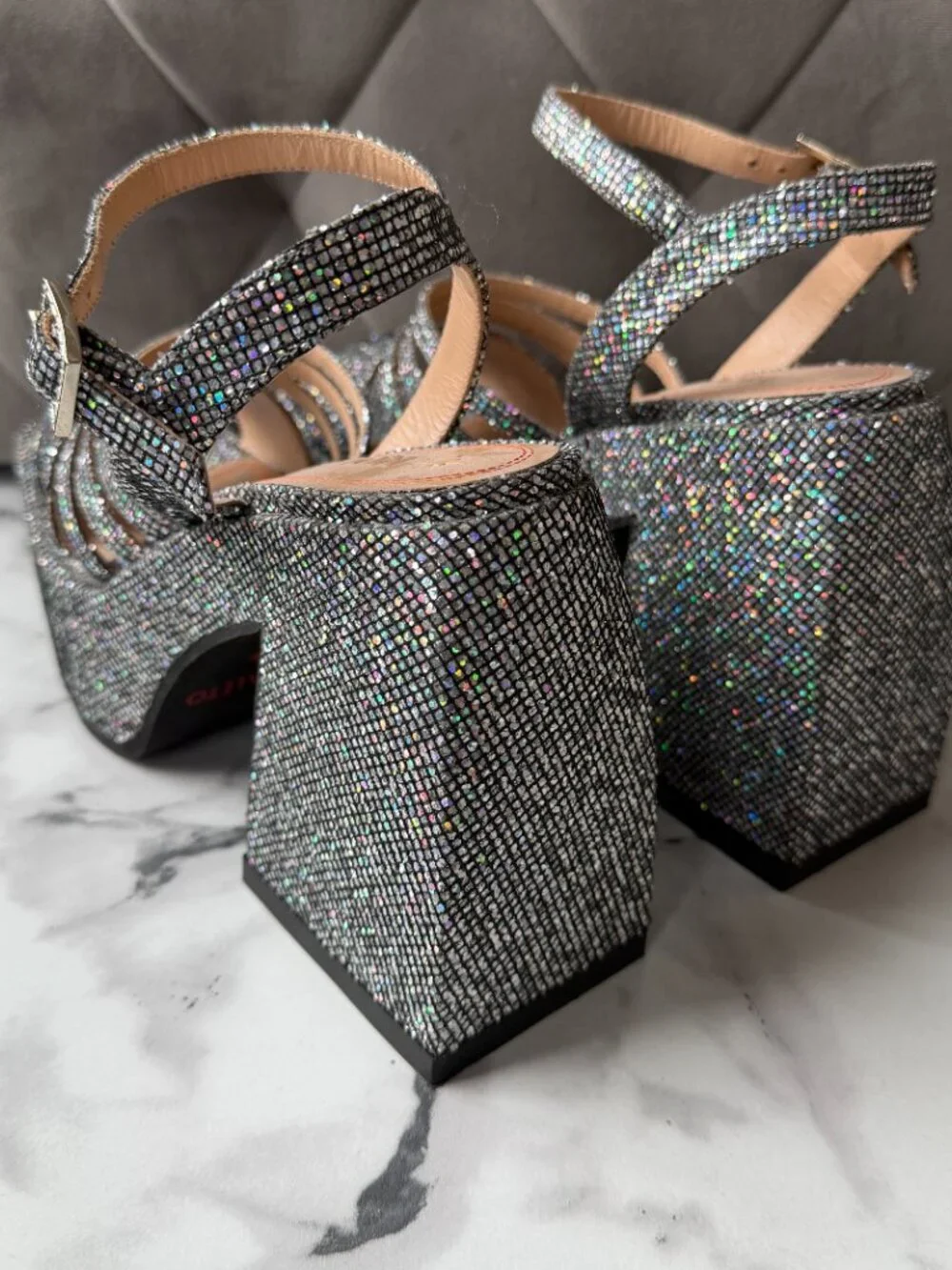 Nodaleto Bulla Chibi Silver Glitter Platform Sandals Size EU 38